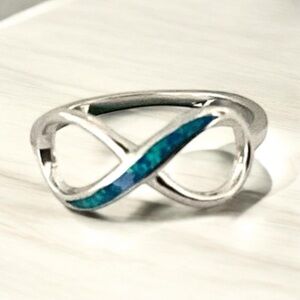 925 Sterling Silver Infinity Blue Opal Ring